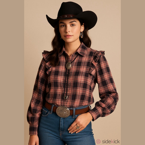 Jessica Simpson Womens Large Sadie Plaid Button Up Top Balloon Sleeve